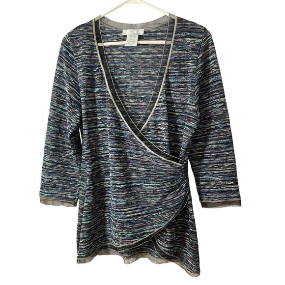NEW Papillon Blanc Size Large Top Wrap Style Blue Multi - Picture 1 of 9
